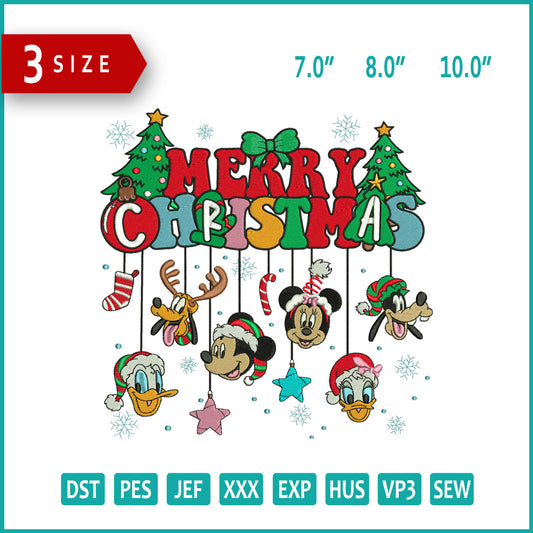 Merry Christmas Disney Embroidery Design Files - 3 Size's
