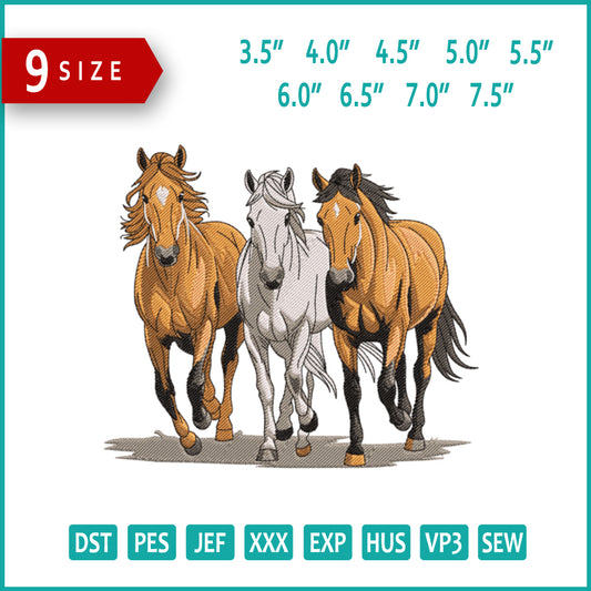 Running Horses Embroidery Design Files - 9 Size's