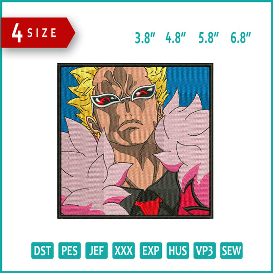 Donquixote Doflamingo v3 Embroidery Design Files - 4 Size's