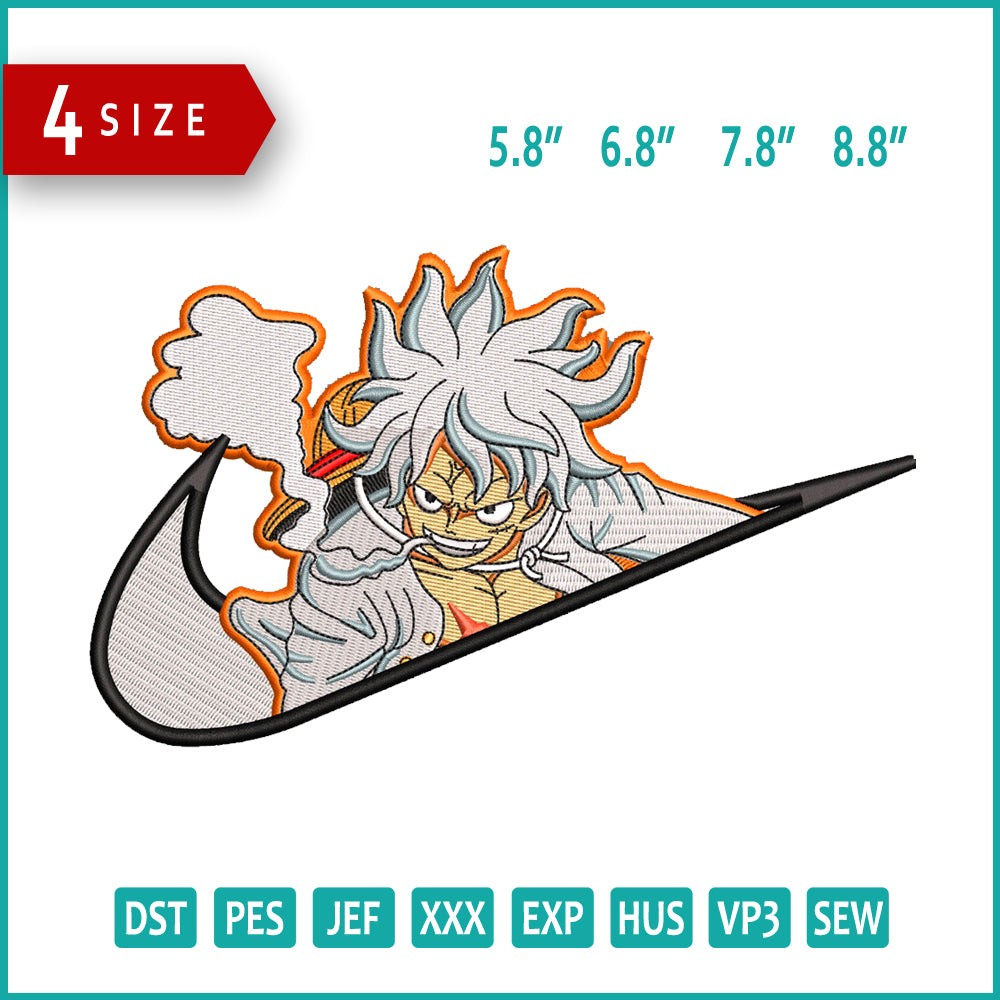 Luffy 5 Gear Swoosh Embroidery Design Files - 4 Size's