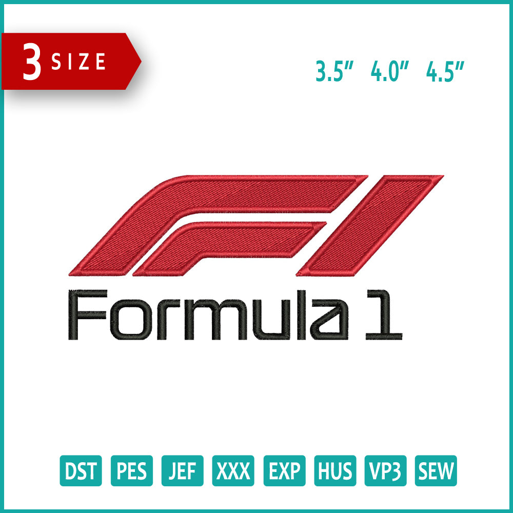 Formula F1 Logo Embroidery Design Files - 3 Size's