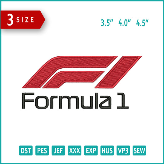 Formula F1 Logo Embroidery Design Files - 3 Size's