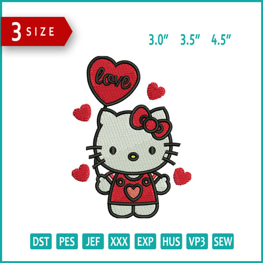Hello Kitty Love v2 Embroidery Design Files - 3 Size's