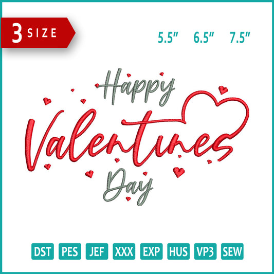 Happy Valentines Day v6 Embroidery Design Files - 3 Size's