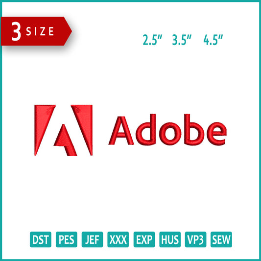 Adobe Logo Embroidery Design Files - 3 Size's