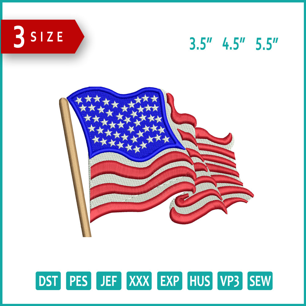 United States USA Flag v4 Logo Embroidery Design Files - 3 Size's