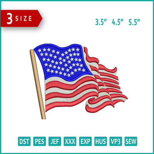 United States USA Flag v4 Logo Embroidery Design Files - 3 Size's