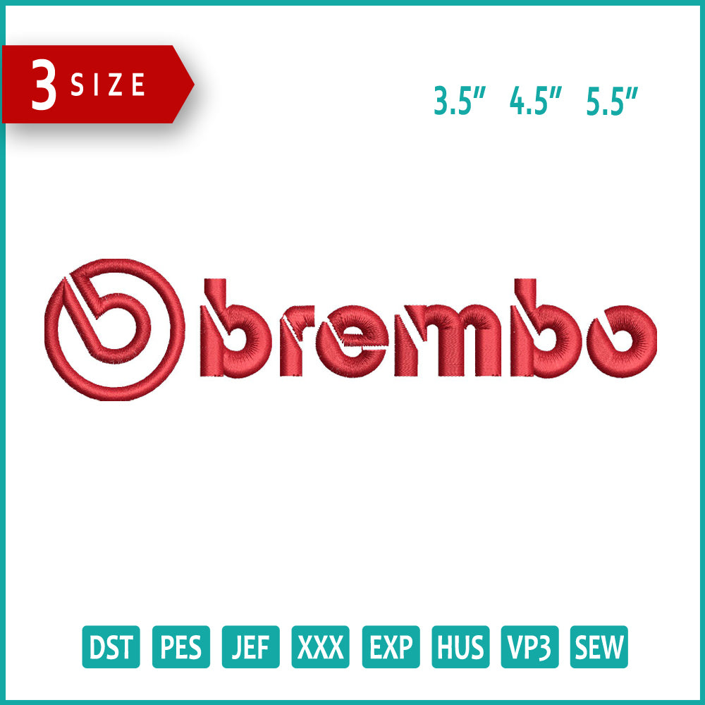 BremboLogo Embroidery Design Files - 3 Size's