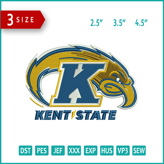 Kent State Golden Flashes Logo Embroidery Design Files - 3 Size's