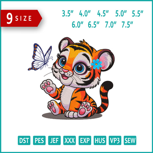 Baby Tiger Embroidery Design Files - 9 Size's