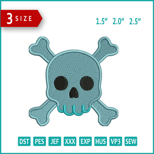 Skull and Crossbones Emoji Embroidery Design Files - 3 Size's