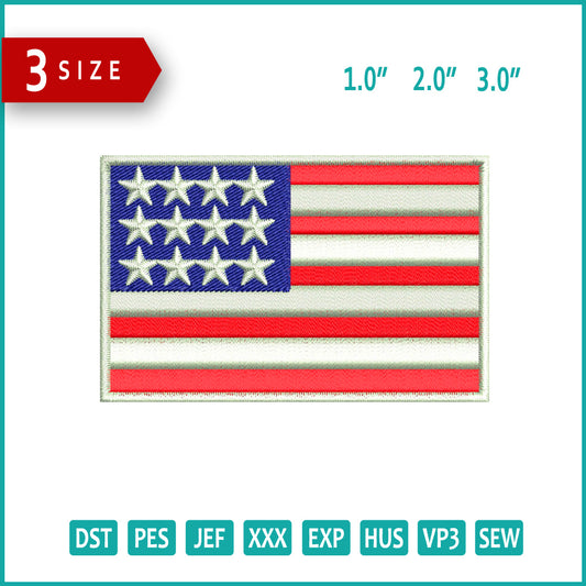 Mini USA Flag Embroidery Design Files - 3 Size's