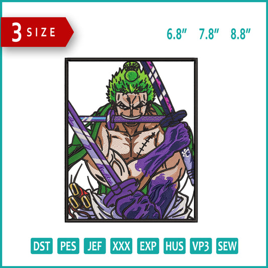 Roronoa Zoro v16 Embroidery Design Files - 3 Size's