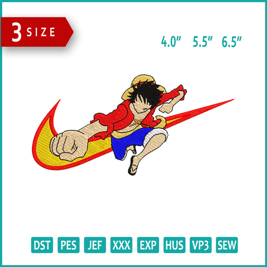 Monkey D Luffy Swoosh v8 Embroidery Design Files - 3 Size's
