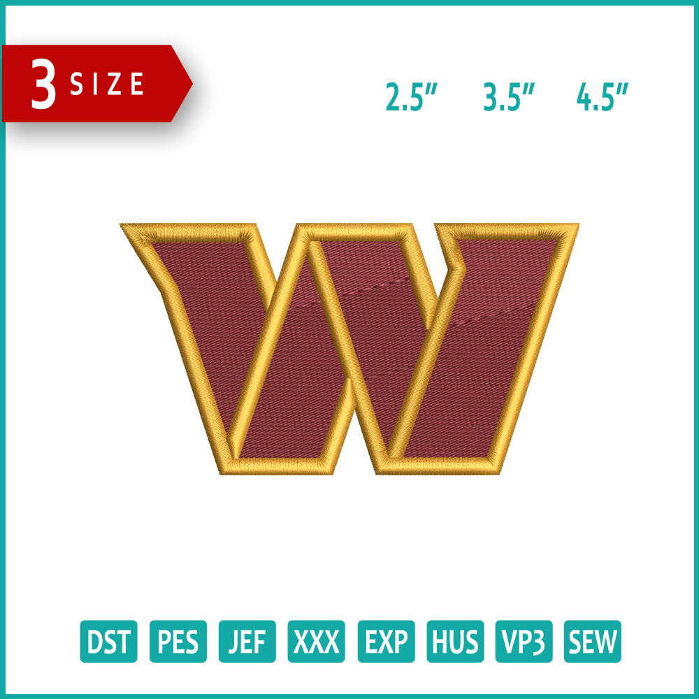 Washington Commanders Logo Embroidery Design Files - 3 Size's