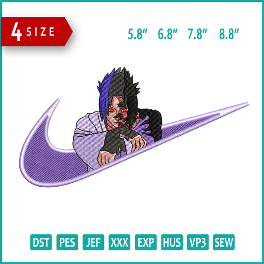 Sasuke Uchiha Swoosh v3 Embroidery Design Files - 4 Sizes