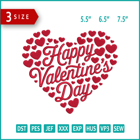Happy Valentines Day v5 Embroidery Design Files - 3 Size's