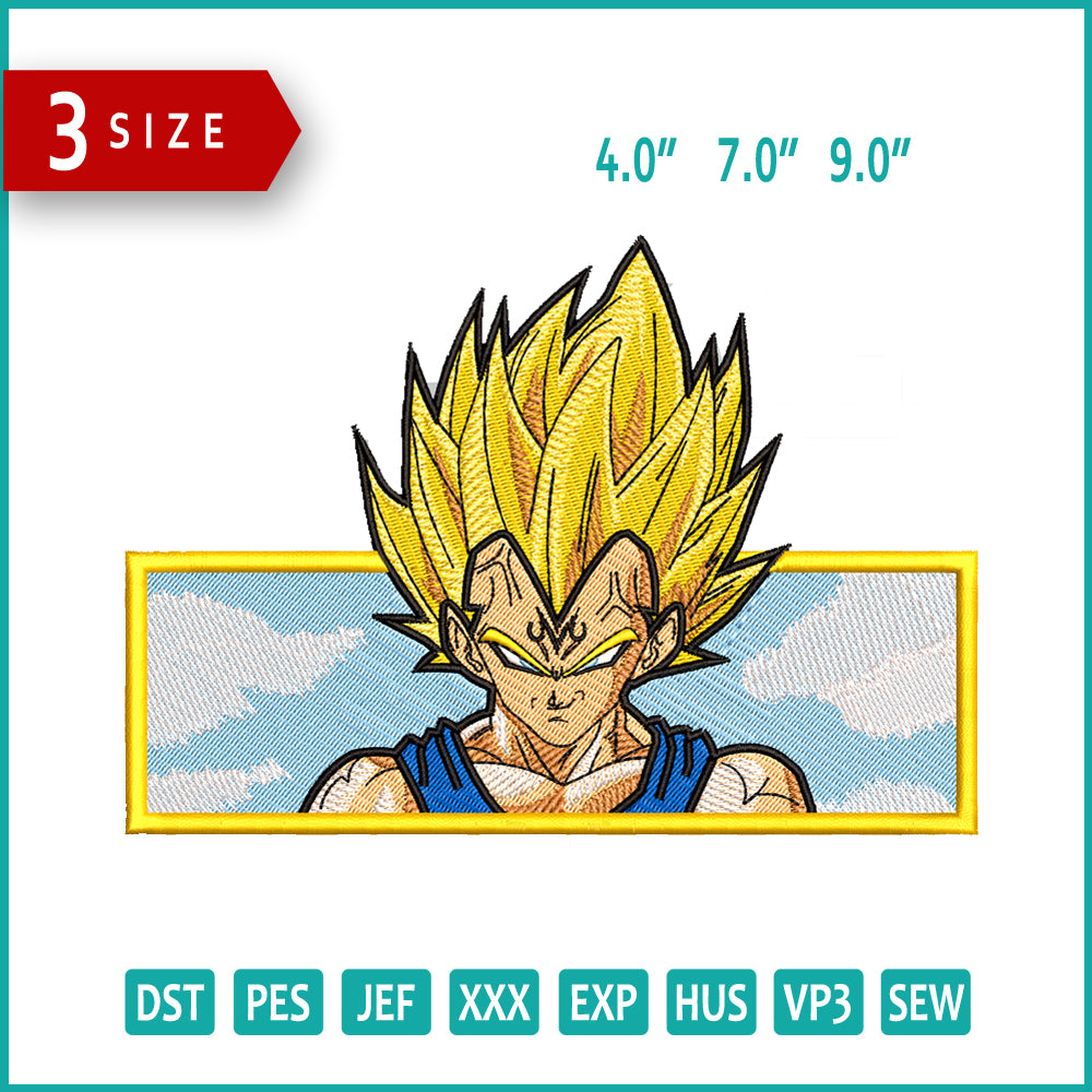 Vegeta Ego Embroidery Design Files - 4 Sizes