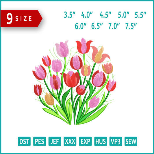 Vibrant Tulip Bouquet Embroidery Design Files - 9 Size's