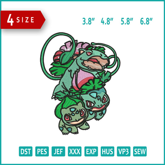 Bulbasaur Embroidery Files - 4 Size's