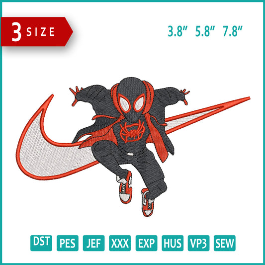Miles Morales Swoosh Embroidery Design Files - 3 Size's