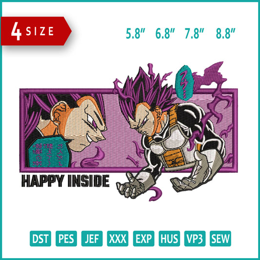 Vegeta Happy Inside Embroidery Design Files - 4 Size's