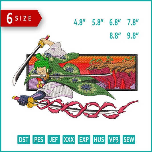 Roronoa Zoro v10 Embroidery Design Files - 6 Size's