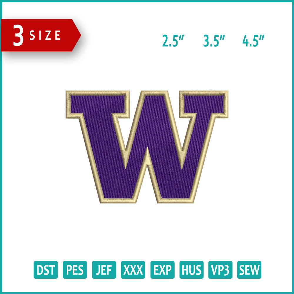 Washington Huskies Football Logo Embroidery Design Files - 3 Size's