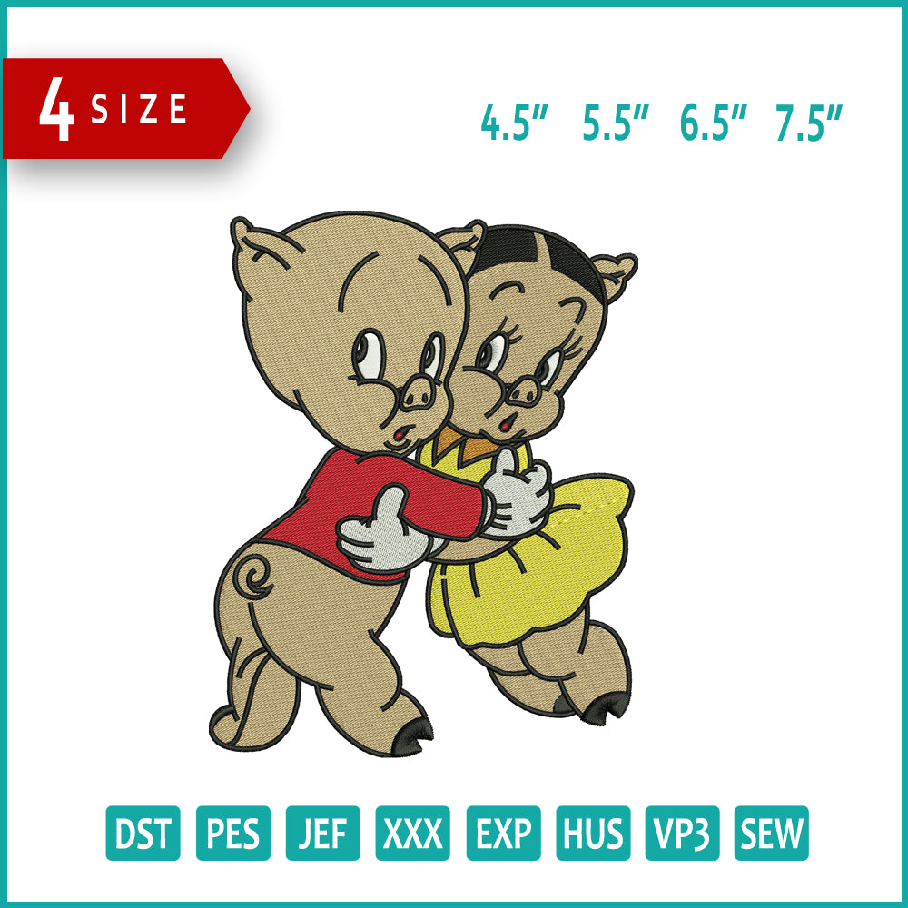 Porky Pig Embroidery Design Files - 4 Size's
