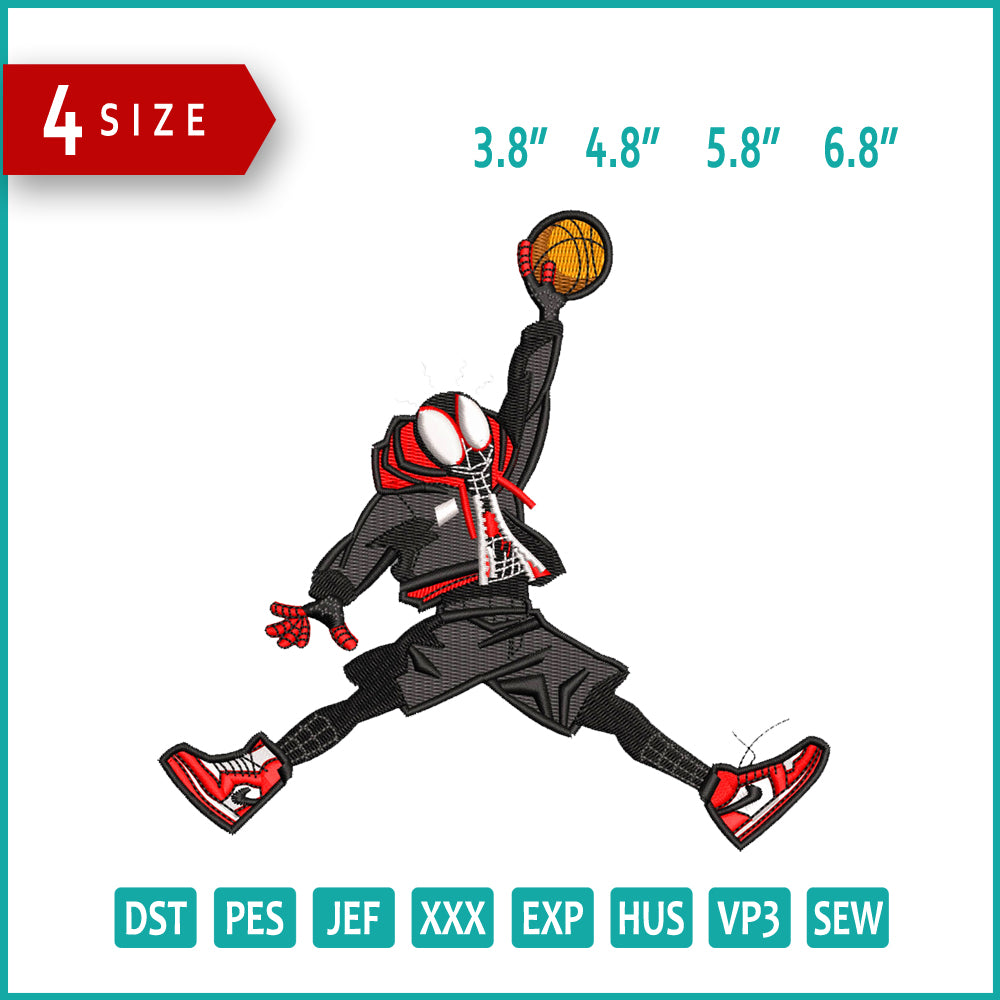 Black Spider Man Basketball Embroidery Design Files - 4 Size's