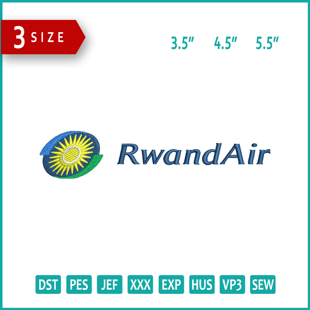 RwandAir Logo Embroidery Design Files - 3 Size's