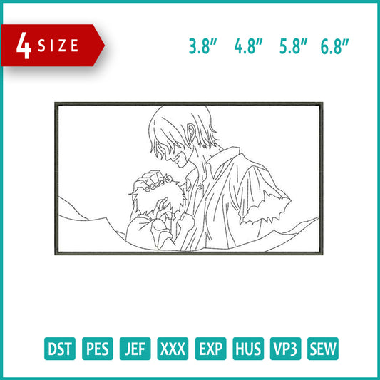 Sanji Line Art Embroidery Design Files - 4 Size's