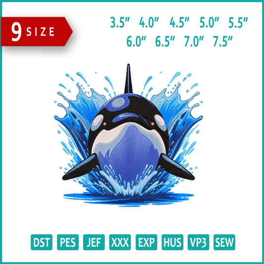 Orca Uprising Embroidery Design Files - 9 Size's