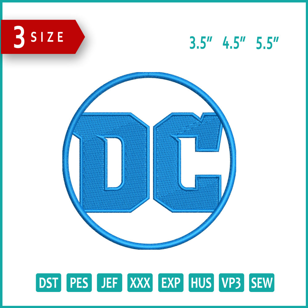 DC Logo Embroidery Design Files - 3 Size's
