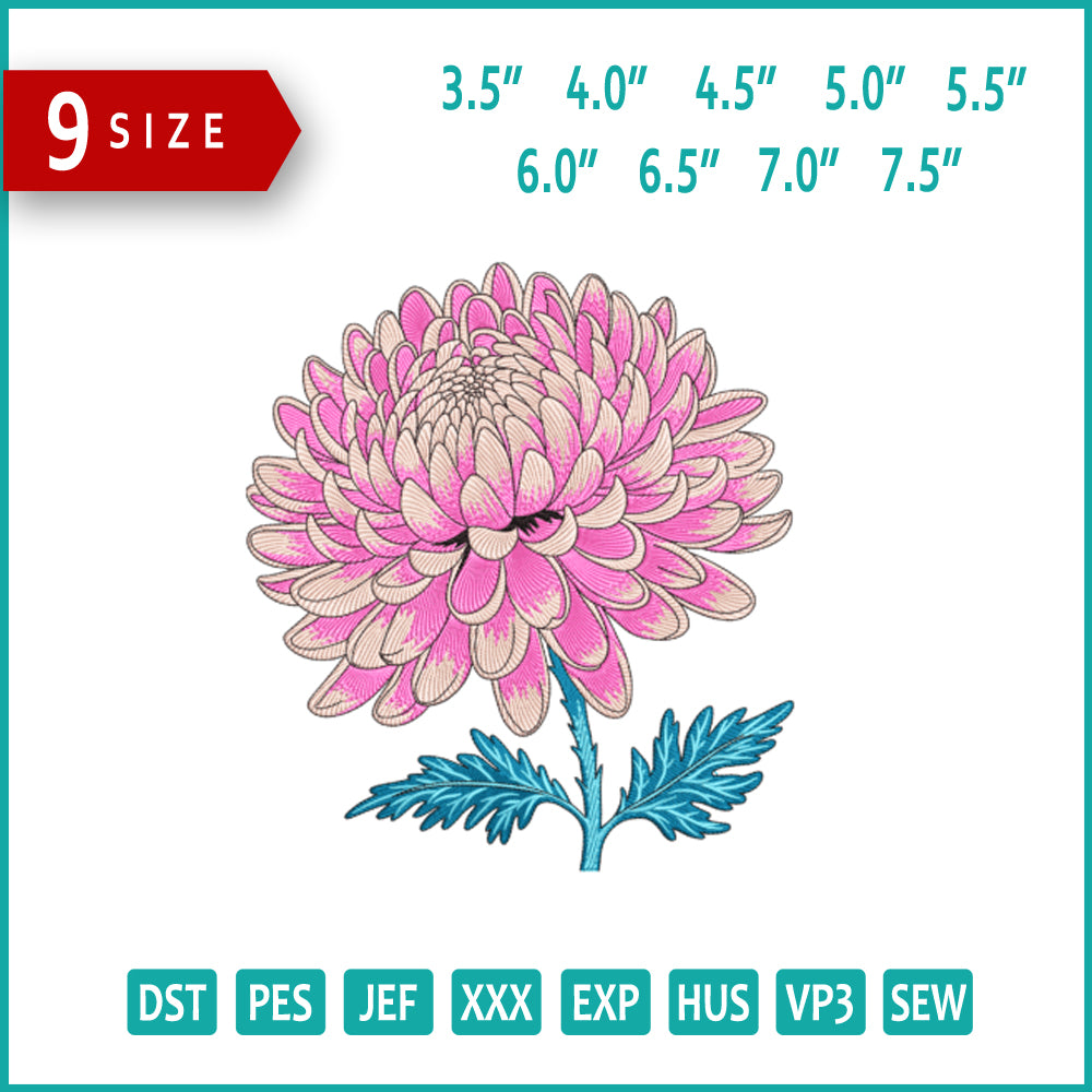 Chrysanthemum Blossom Embroidery Design Files - 9 Size's