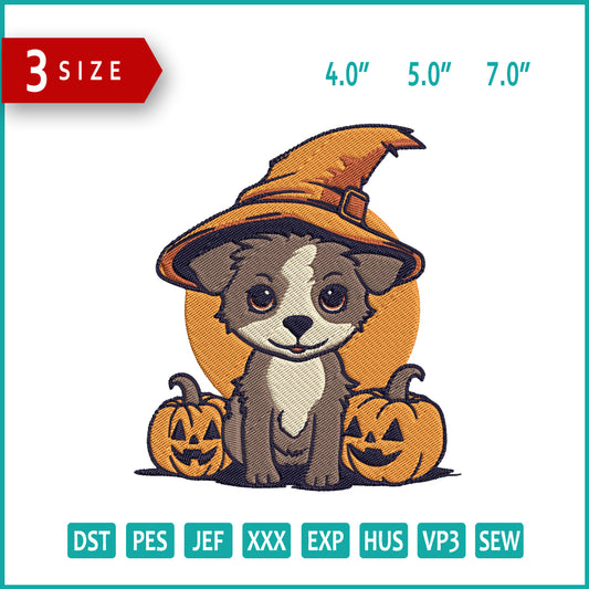 Witch Dog Embroidery Design Files - 3 Size's