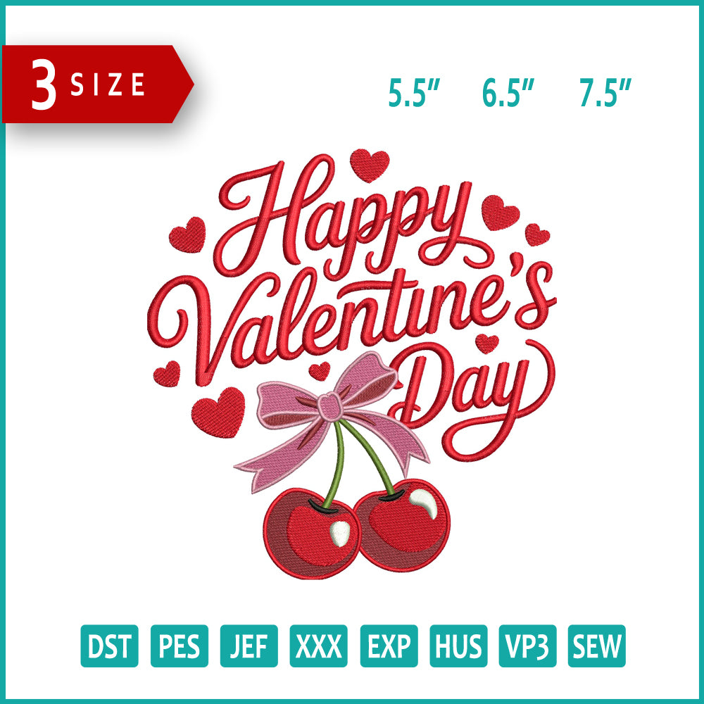 Happy Valentines Day v2 Embroidery Design Files - 3 Size's