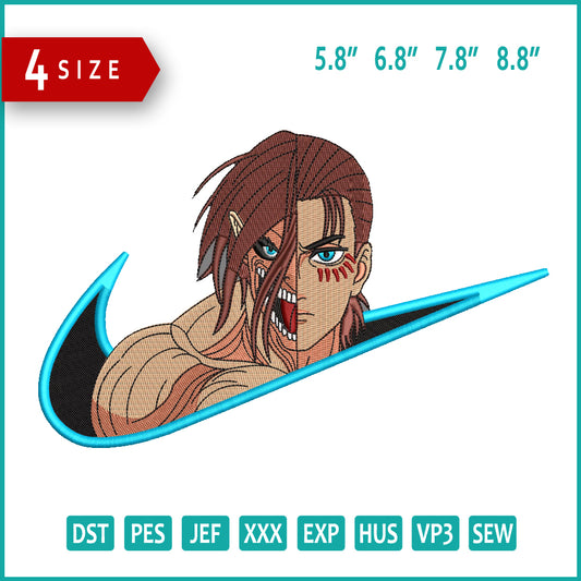 Eren Yeager Swoosh v4 Embroidery Design Files - 6 Sizes