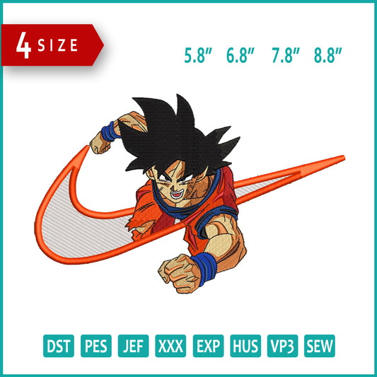 Son Goku Swoosh Embroidery Design Files - 4 Size's