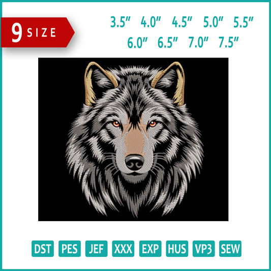 Fierce Wolf Embroidery Design Files - 9 Size's