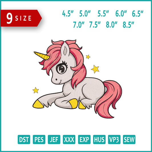Baby Unicorn Embroidery Design Files - 9 Size's