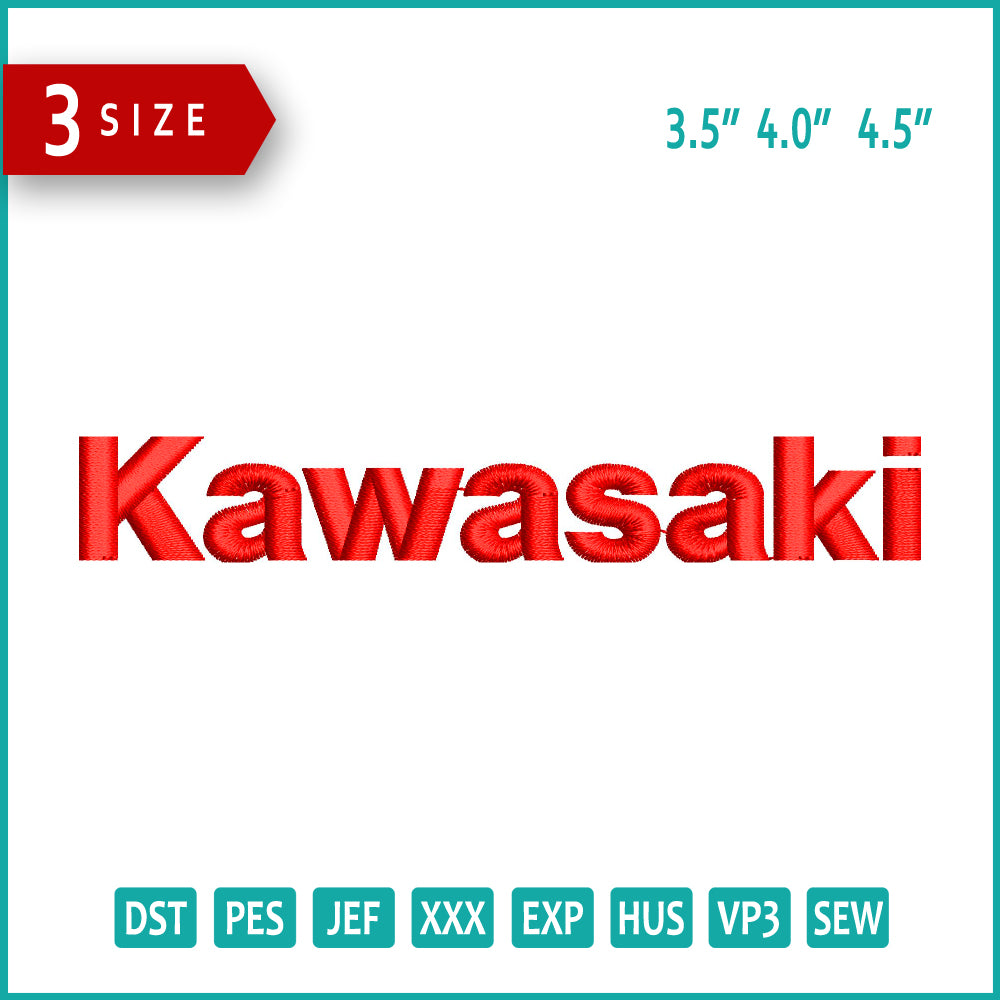 Kawasaki Logo Embroidery Design Files - 3 Size's
