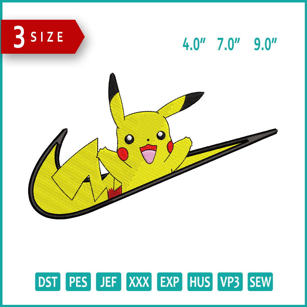 Pikachu Swoosh v2 Embroidery Files - 3 Size's