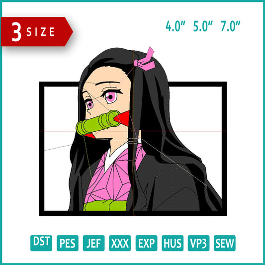 Nezuko Kamado v4 Embroidery Design Files - 3 Sizes