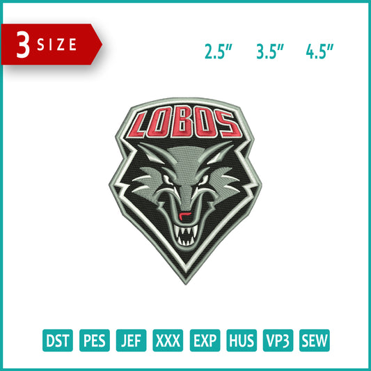 Lobos Design Logo Embroidery Design Files - 3 Size's