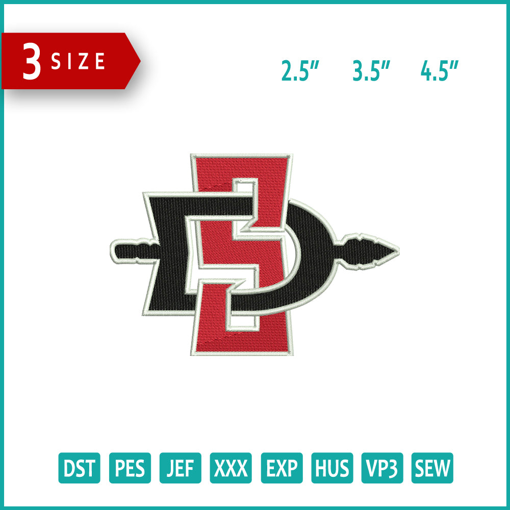 San Diego State Aztecs Football Logo Embroidery Design Files - 3 Size's