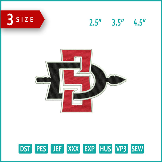 San Diego State Aztecs Football Logo Embroidery Design Files - 3 Size's