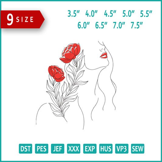 Floral Grace Lady Embroidery Design Files - 9 Size's