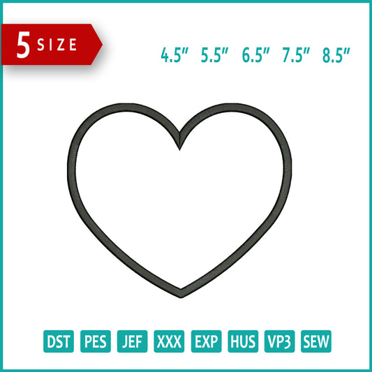 Heart Shape Embroidery Design Files - 5 Size's
