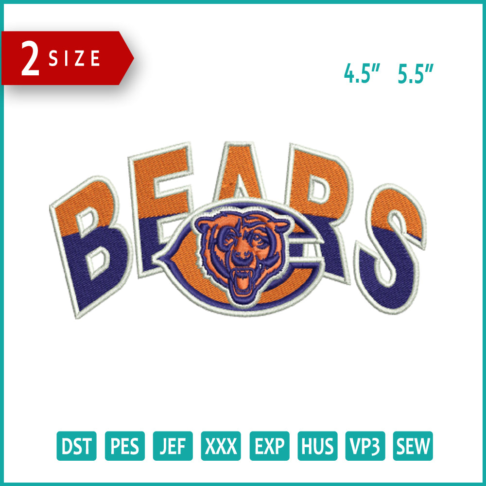 Bears Face Logo Embroidery Design Files - 2 Size's